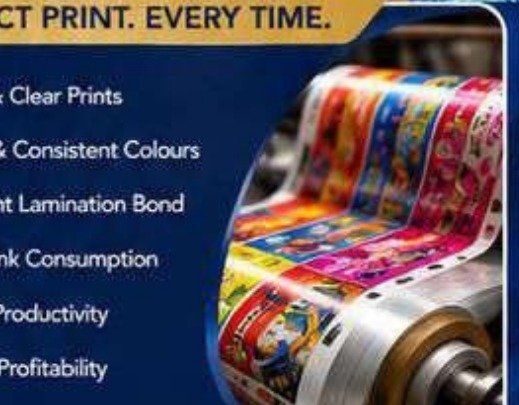 Close-up of colourful gravure printing roller in action