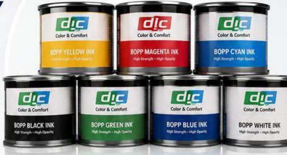 DIC India BOPP printing ink tins — seven colour range